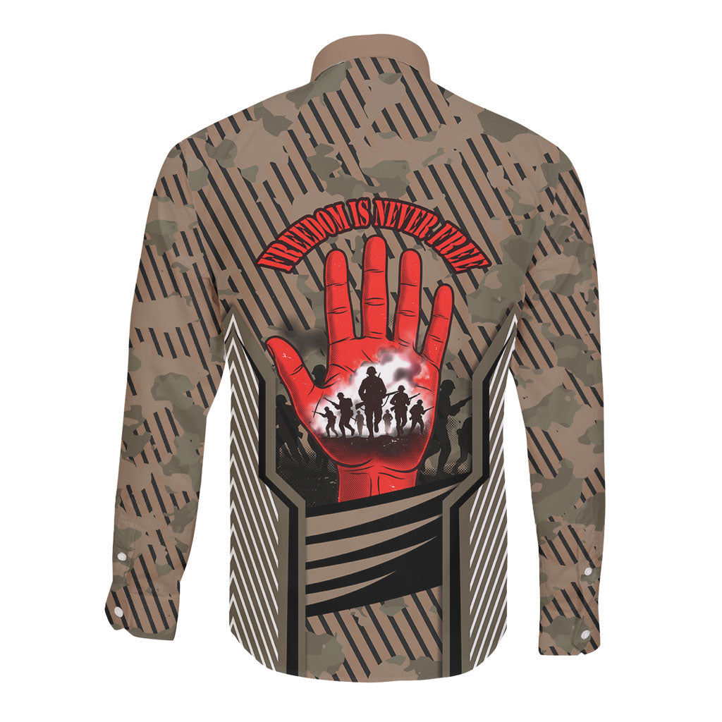 Freddie Stowers African American Long Sleeve Button Shirt Medal Of Honor Red Hand - Military Camouflage Striped World War I