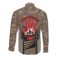 Freddie Stowers African American Long Sleeve Button Shirt Medal Of Honor Red Hand - Military Camouflage Striped World War I
