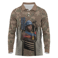 Freddie Stowers African American Long Sleeve Polo Shirt Medal Of Honor Red Hand - Military Camouflage Striped World War I