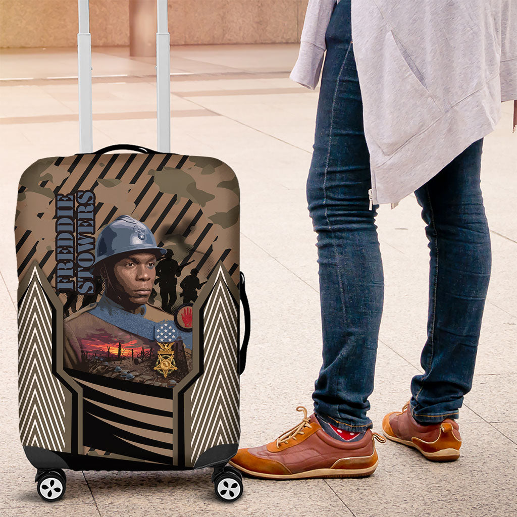Freddie Stowers African American Luggage Cover Medal Of Honor Red Hand - Military Camouflage Striped World War I