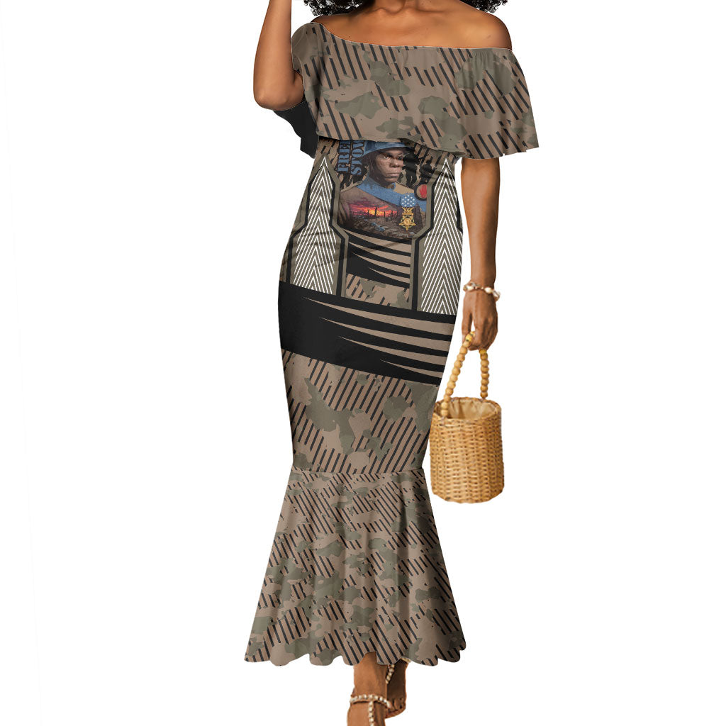 Freddie Stowers African American Mermaid Dress Medal Of Honor Red Hand - Military Camouflage Striped World War I
