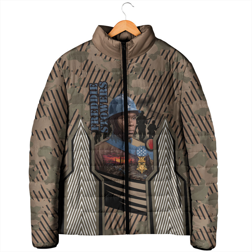 Freddie Stowers African American Padded Jacket Medal Of Honor Red Hand - Military Camouflage Striped World War I