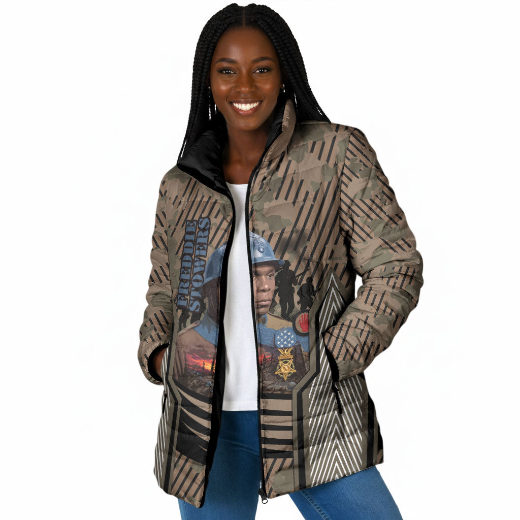 Freddie Stowers African American Padded Jacket Medal Of Honor Red Hand - Military Camouflage Striped World War I