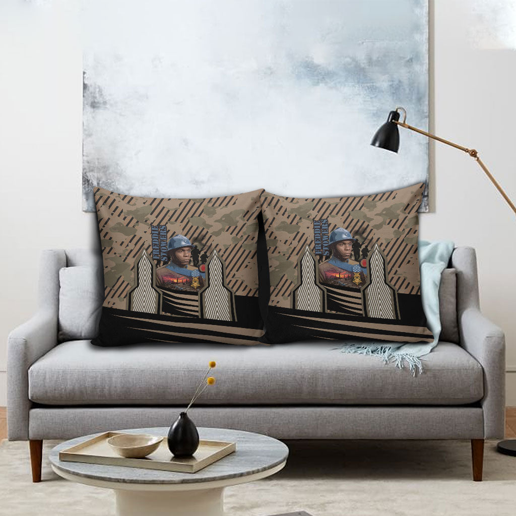 Freddie Stowers African American Pillow Cover Medal Of Honor Red Hand - Military Camouflage Striped World War I