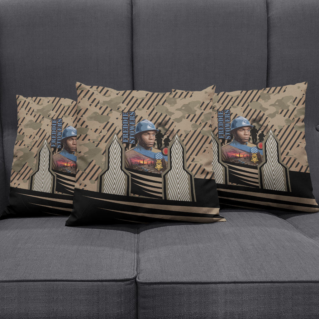 Freddie Stowers African American Pillow Cover Medal Of Honor Red Hand - Military Camouflage Striped World War I