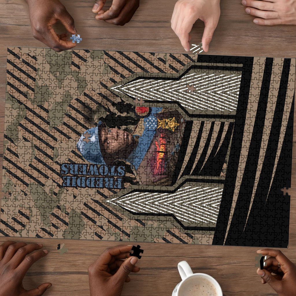 Freddie Stowers African American Puzzle Medal Of Honor Red Hand - Military Camouflage Striped World War I
