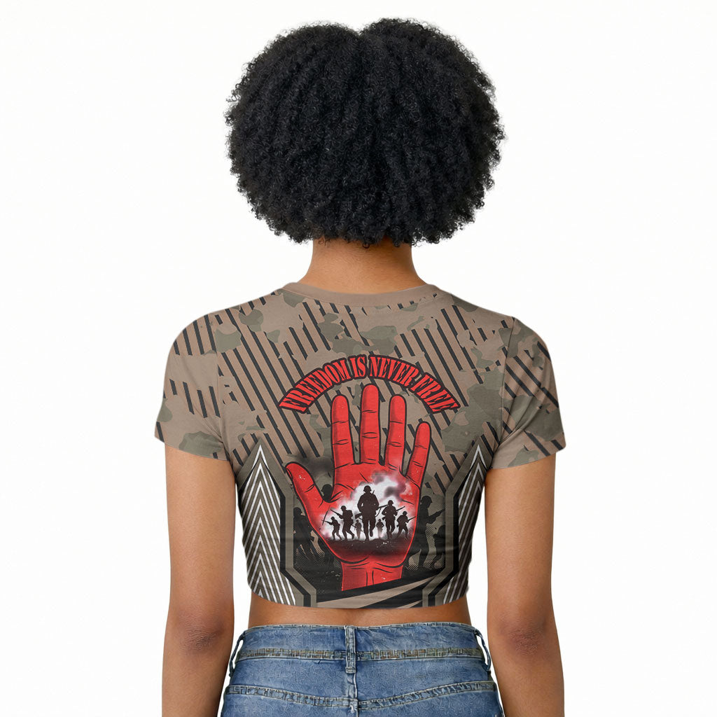Freddie Stowers African American Raglan Cropped T shirt Medal Of Honor Red Hand - Military Camouflage Striped World War I