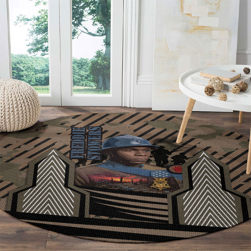 Freddie Stowers African American Round Carpet Medal Of Honor Red Hand - Military Camouflage Striped World War I