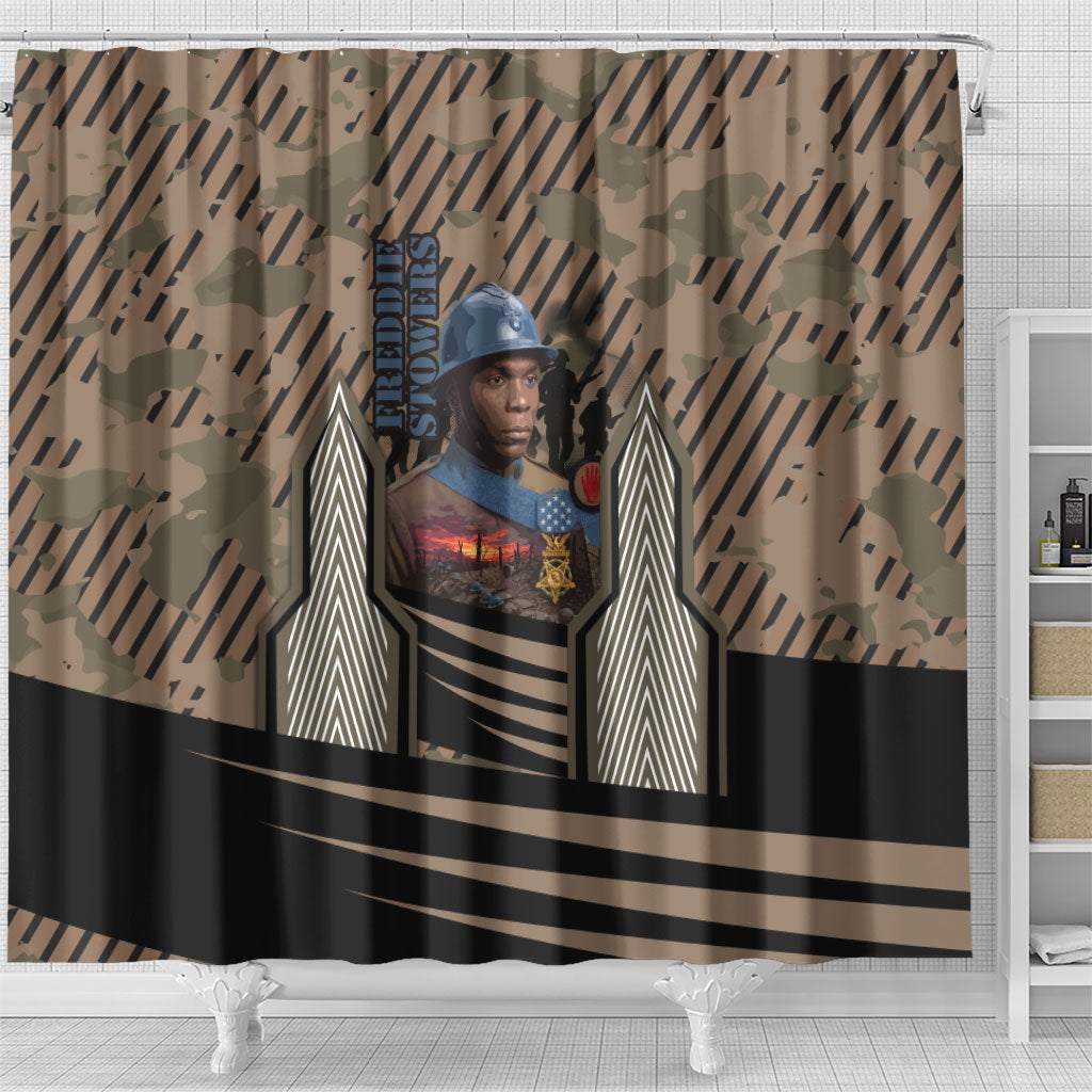 Freddie Stowers African American Shower Curtain Medal Of Honor Red Hand - Military Camouflage Striped World War I