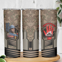 Freddie Stowers African American Skinny Tumbler Medal Of Honor Red Hand - Military Camouflage Striped World War I