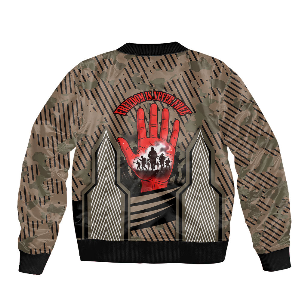 Freddie Stowers African American Sleeve Zip Bomber Jacket Medal Of Honor Red Hand - Military Camouflage Striped World War I