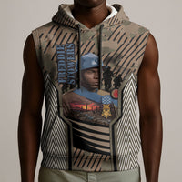 Freddie Stowers African American Sleeveless Hoodie Medal Of Honor Red Hand - Military Camouflage Striped World War I