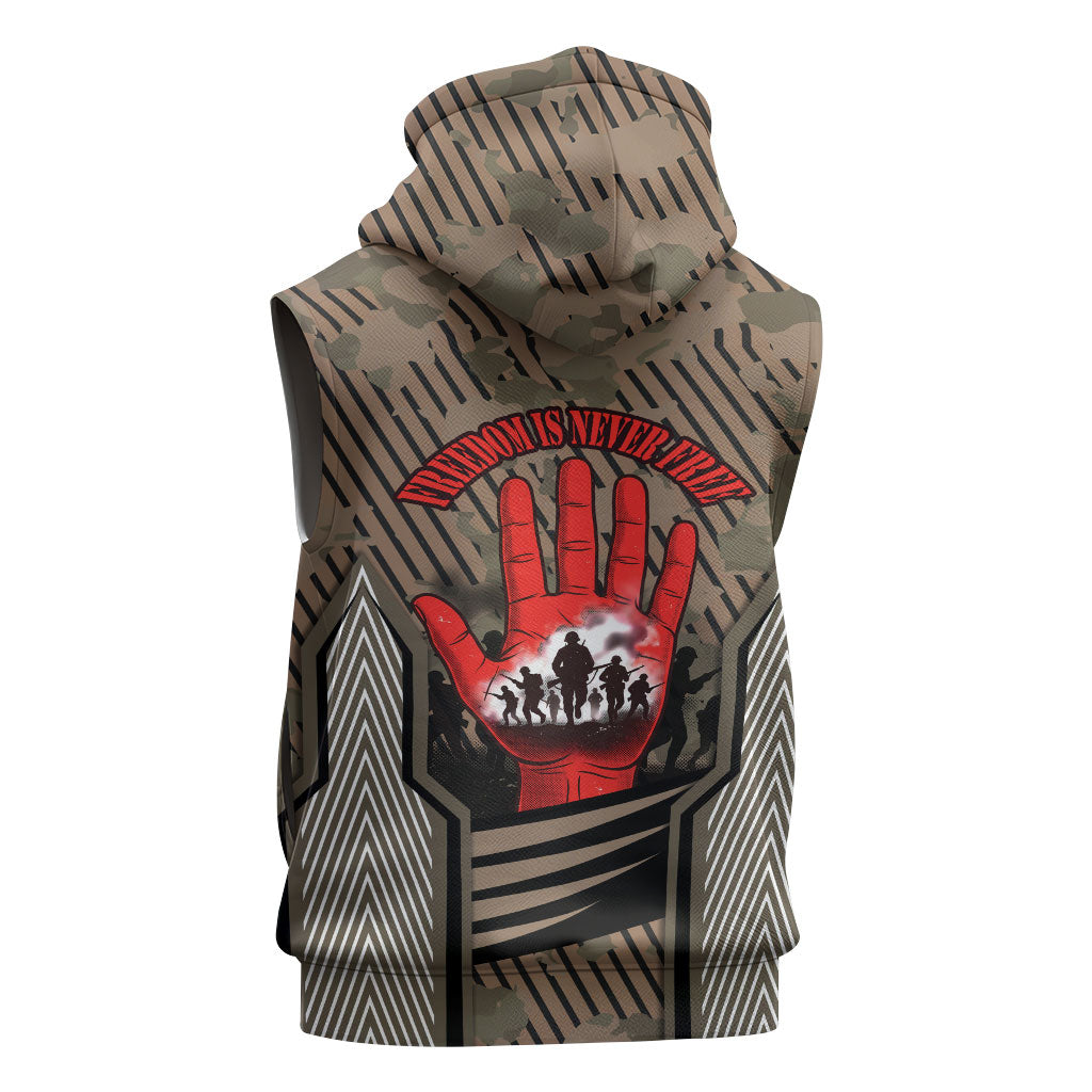 Freddie Stowers African American Sleeveless Zip Hoodie Medal Of Honor Red Hand - Military Camouflage Striped World War I