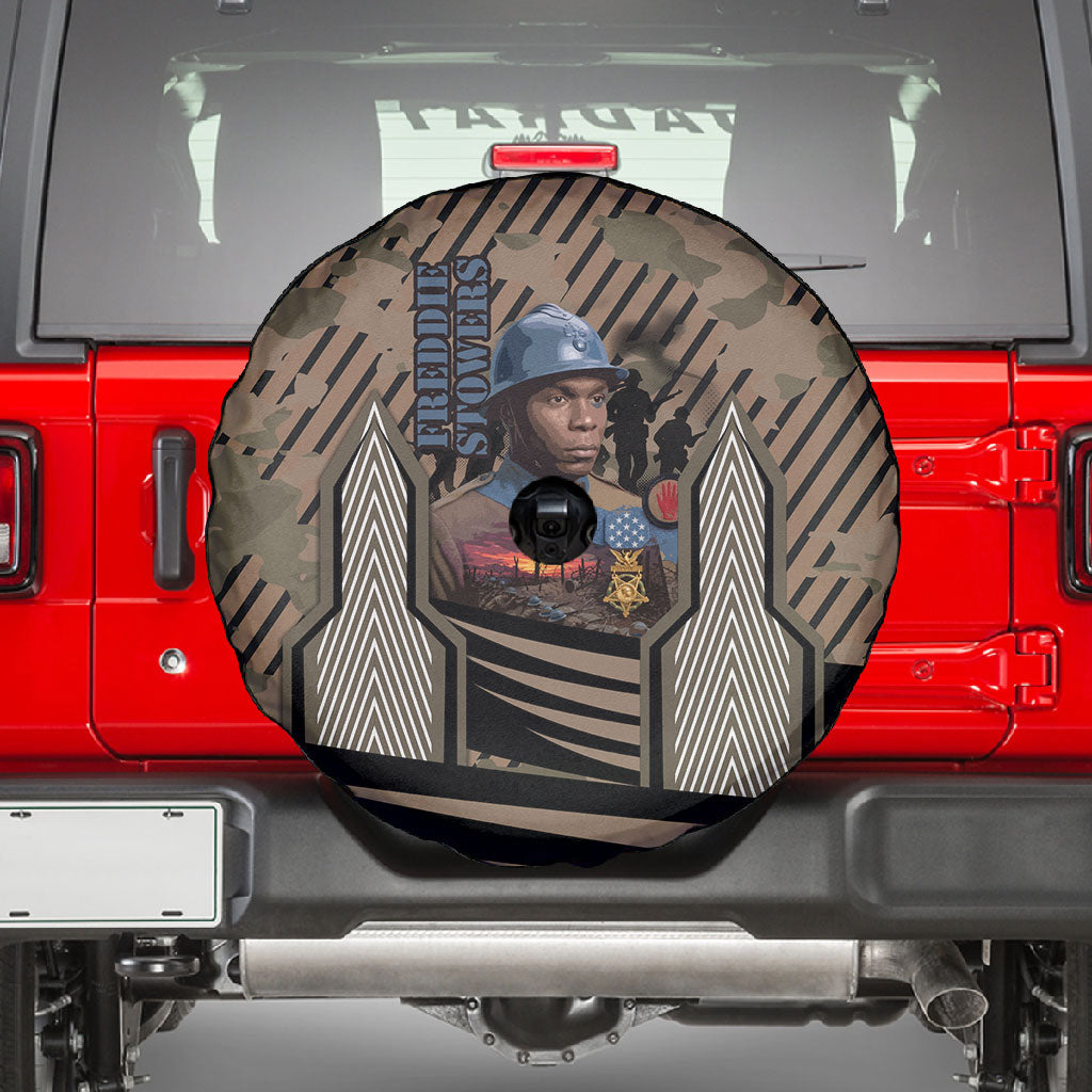 Freddie Stowers African American Spare Tire Cover Medal Of Honor Red Hand - Military Camouflage Striped World War I