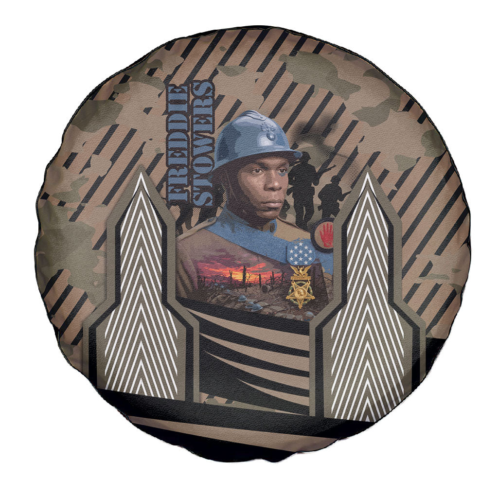 Freddie Stowers African American Spare Tire Cover Medal Of Honor Red Hand - Military Camouflage Striped World War I
