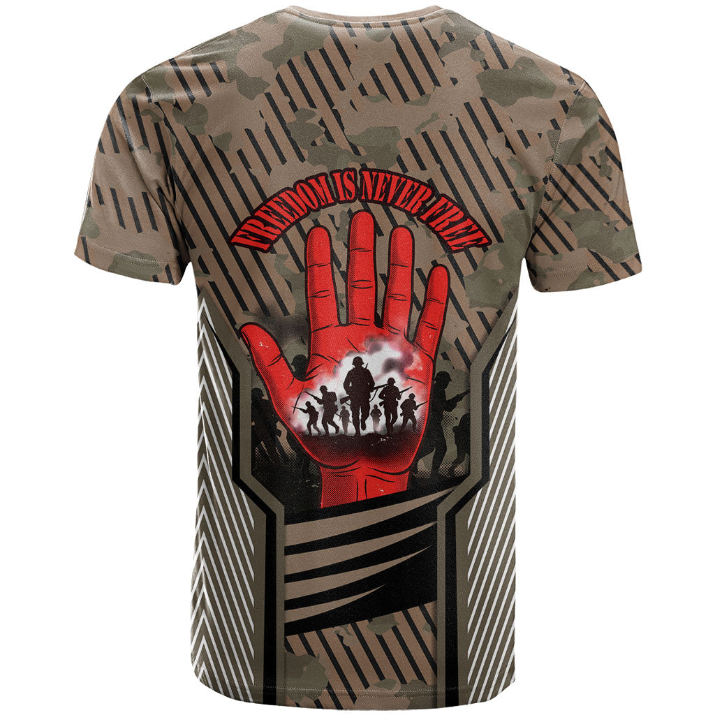 Freddie Stowers African American T shirt Medal Of Honor Red Hand - Military Camouflage Striped World War I