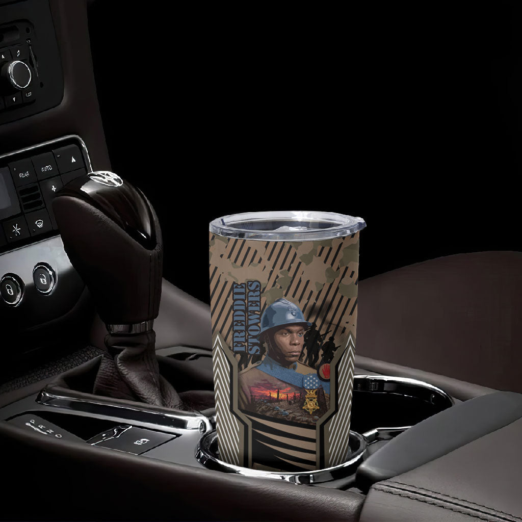 Freddie Stowers African American Tumbler Cup Medal Of Honor Red Hand - Military Camouflage Striped World War I
