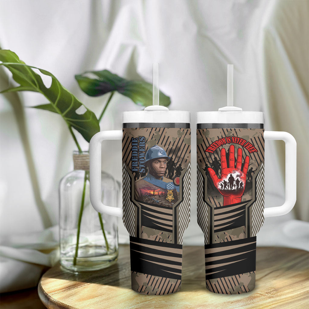 Freddie Stowers African American Tumbler With Handle Medal Of Honor Red Hand - Military Camouflage Striped World War I