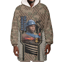 Freddie Stowers African American Wearable Blanket Hoodie Medal Of Honor Red Hand - Military Camouflage Striped World War I