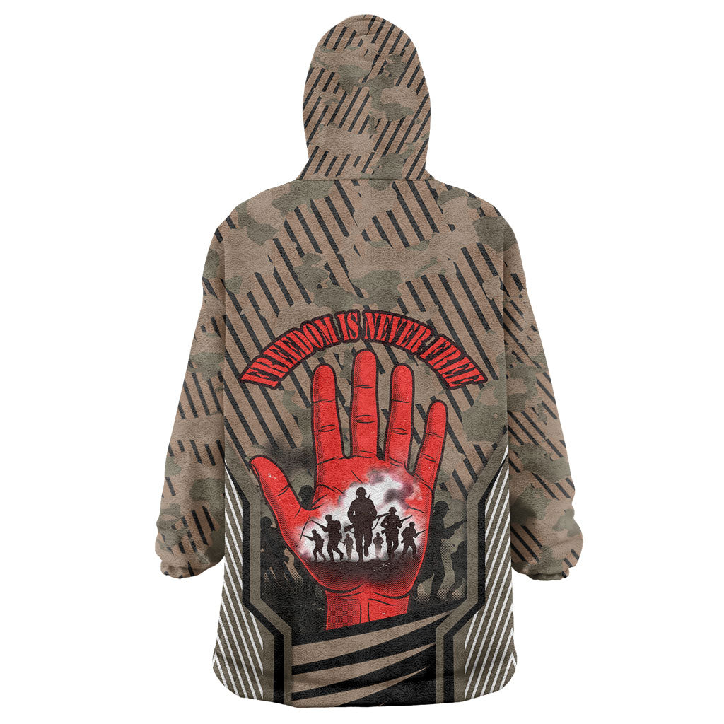 Freddie Stowers African American Wearable Blanket Hoodie Medal Of Honor Red Hand - Military Camouflage Striped World War I