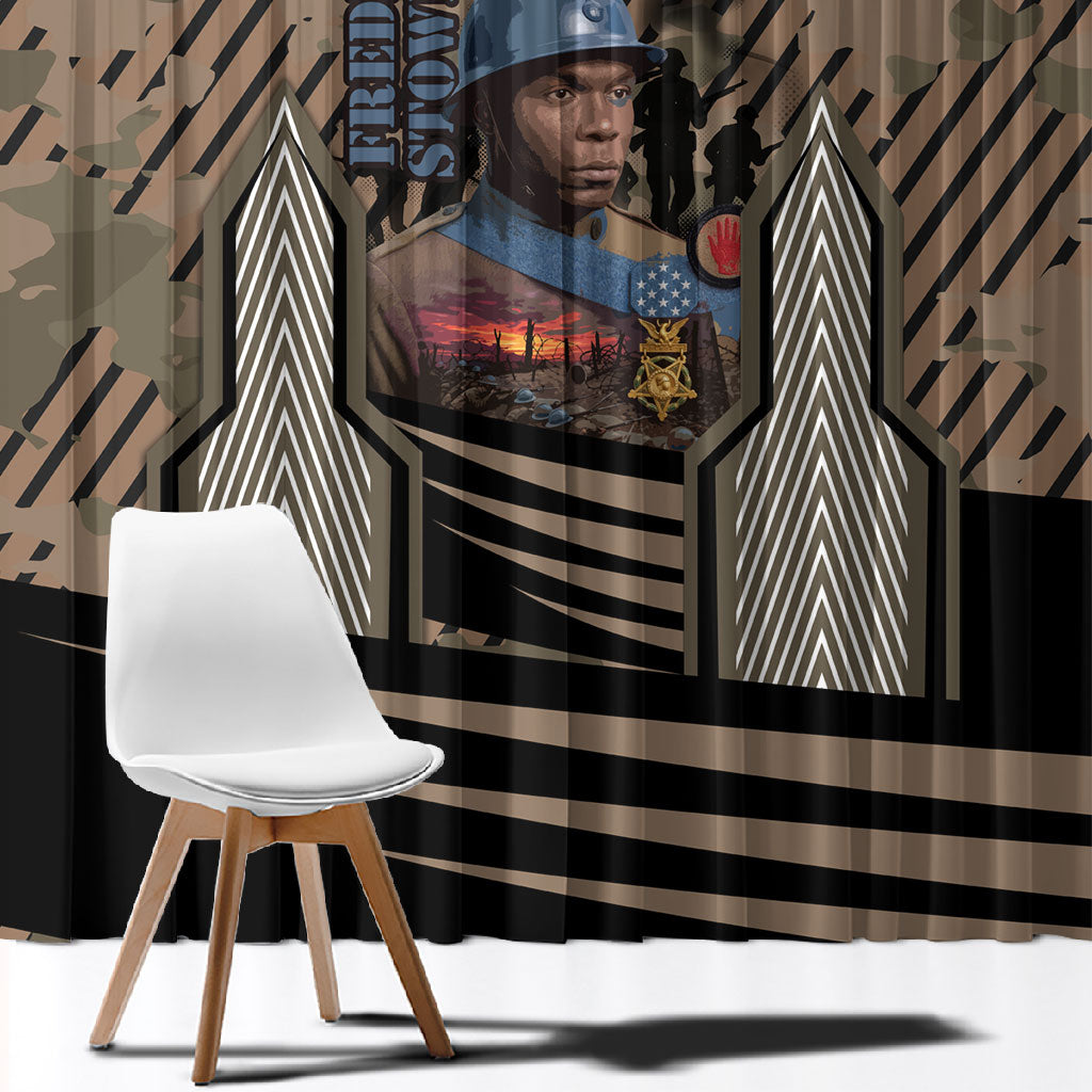 Freddie Stowers African American Window Curtain Medal Of Honor Red Hand - Military Camouflage Striped World War I