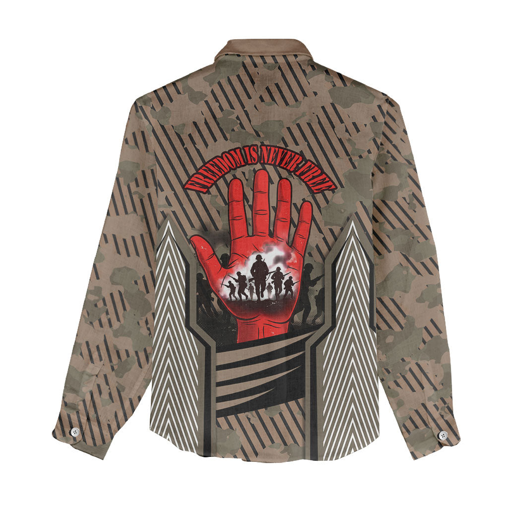 Freddie Stowers African American Women Casual Shirt Medal Of Honor Red Hand - Military Camouflage Striped World War I