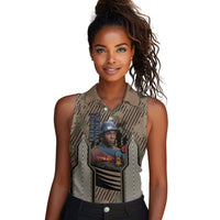 Freddie Stowers African American Women Sleeveless Polo Shirt Medal Of Honor Red Hand - Military Camouflage Striped World War I