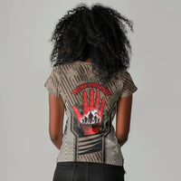 Freddie Stowers African American Women V-Neck T-Shirt Medal Of Honor Red Hand - Military Camouflage Striped World War I