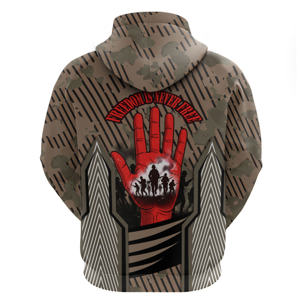 Freddie Stowers African American Zip Hoodie Medal Of Honor Red Hand - Military Camouflage Striped World War I