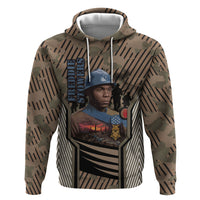 Freddie Stowers African American Zip Hoodie Medal Of Honor Red Hand - Military Camouflage Striped World War I