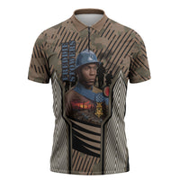 Freddie Stowers African American Zipper Polo Shirt Medal Of Honor Red Hand - Military Camouflage Striped World War I