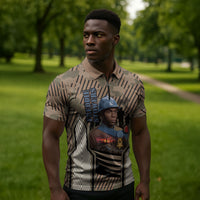 Freddie Stowers African American Zipper Polo Shirt Medal Of Honor Red Hand - Military Camouflage Striped World War I