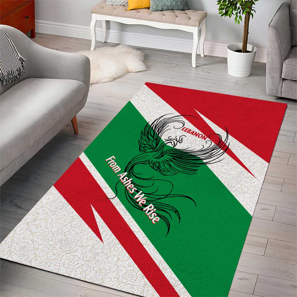 Lebanon Phoenix Area Rug with Cedar Flag Colors and Inspirational Quote