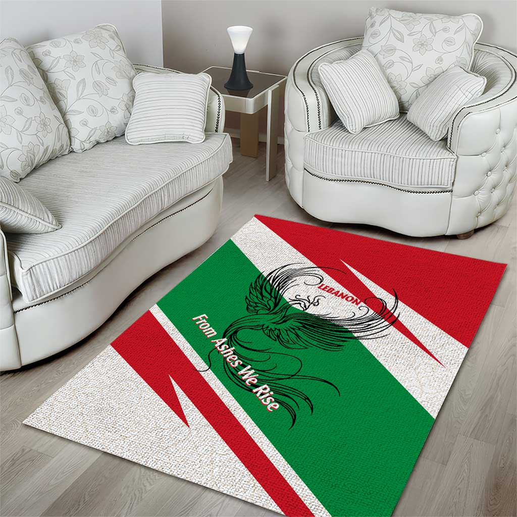 Lebanon Phoenix Area Rug with Cedar Flag Colors and Inspirational Quote