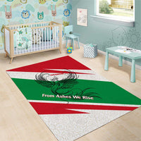 Lebanon Phoenix Area Rug with Cedar Flag Colors and Inspirational Quote