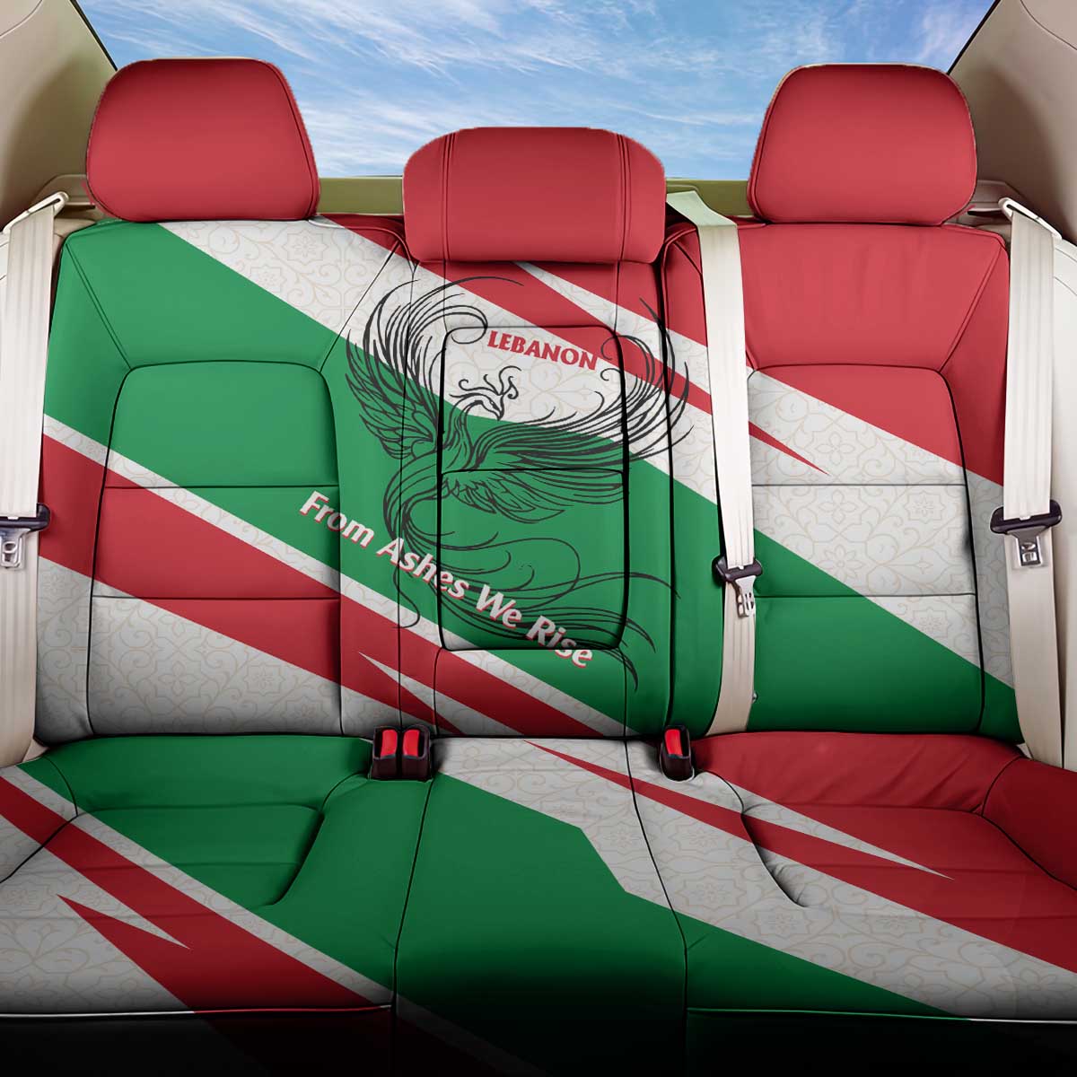 Lebanon Phoenix Back Car Seat Cover with Cedar Flag Colors and Inspirational Quote