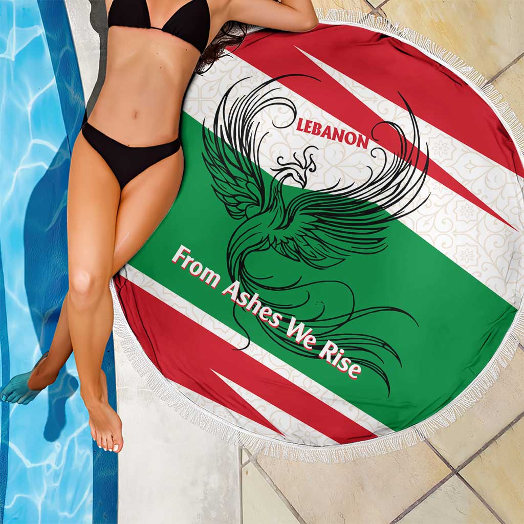 Lebanon Phoenix Beach Blanket with Cedar Flag Colors and Inspirational Quote