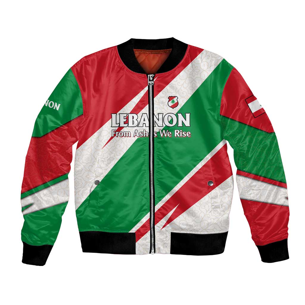 Lebanon Phoenix Bomber Jacket with Cedar Flag Colors and Inspirational Quote