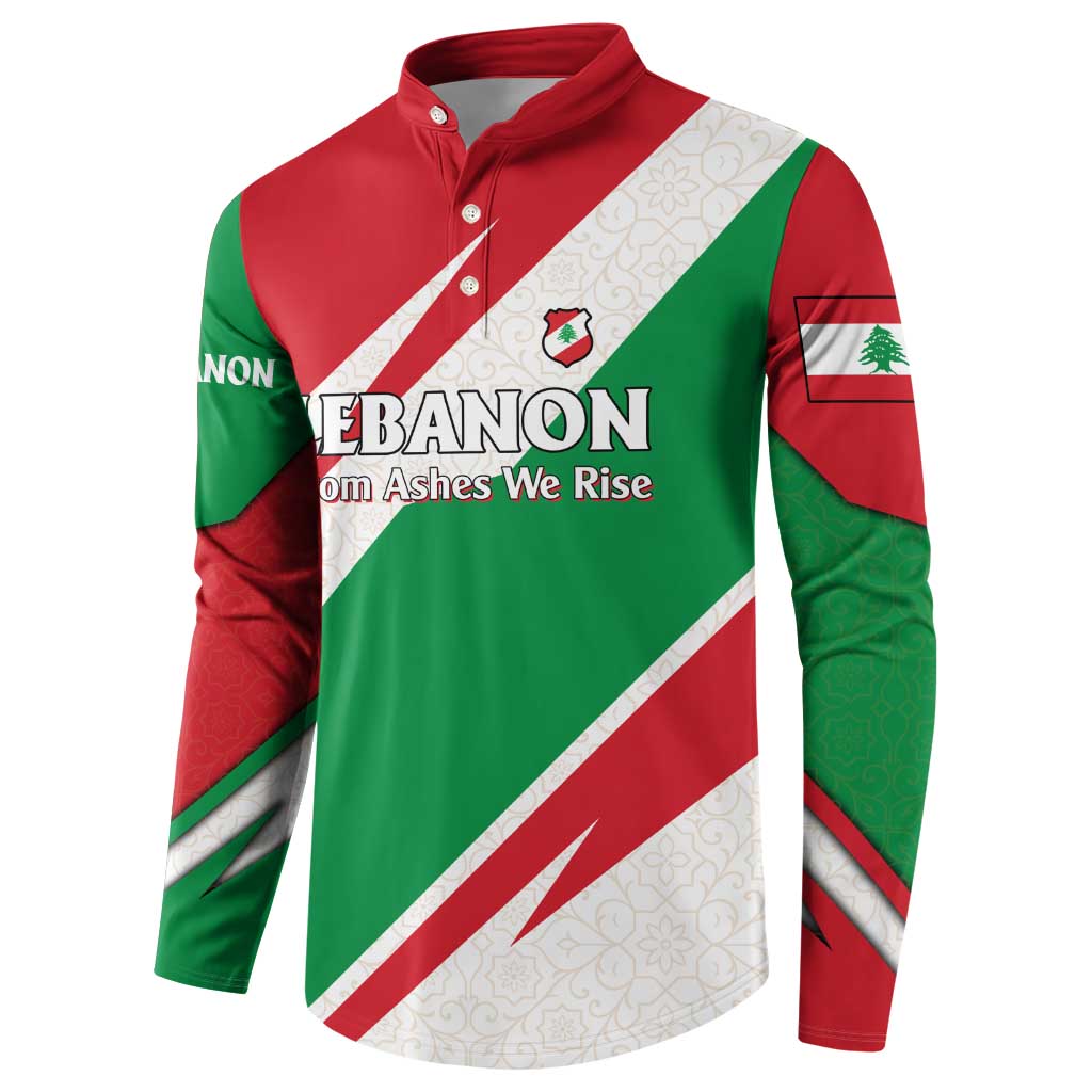 Lebanon Phoenix Button Sweatshirt with Cedar Flag Colors and Inspirational Quote