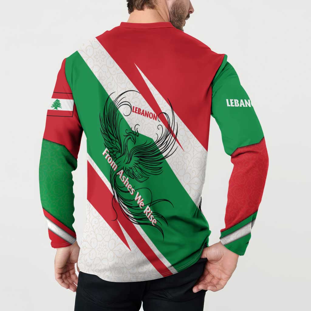 Lebanon Phoenix Button Sweatshirt with Cedar Flag Colors and Inspirational Quote