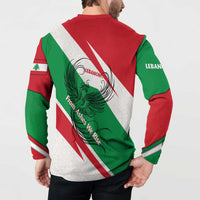 Lebanon Phoenix Button Sweatshirt with Cedar Flag Colors and Inspirational Quote