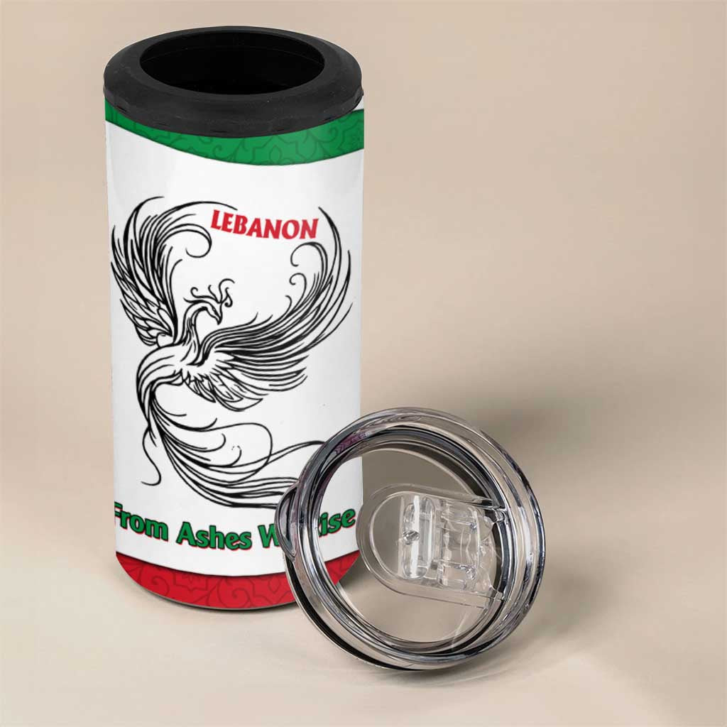 Lebanon Phoenix 4 in 1 Can Cooler Tumbler with Cedar Flag Colors and Inspirational Quote