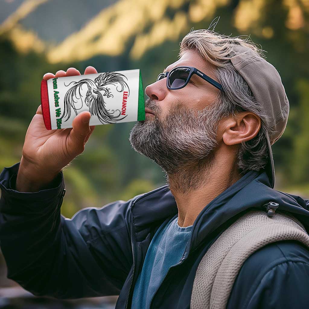 Lebanon Phoenix 4 in 1 Can Cooler Tumbler with Cedar Flag Colors and Inspirational Quote