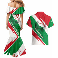 Lebanon Phoenix Couples Matching Mermaid Dress and Hawaiian Shirt with Cedar Flag Colors and Inspirational Quote