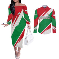 Lebanon Phoenix Couples Matching Off The Shoulder Long Sleeve Dress and Long Sleeve Button Shirt with Cedar Flag Colors and Inspirational Quote