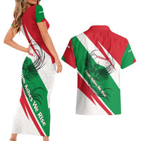 Lebanon Phoenix Couples Matching Short Sleeve Bodycon Dress and Hawaiian Shirt with Cedar Flag Colors and Inspirational Quote