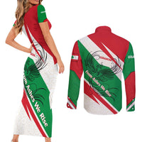 Lebanon Phoenix Couples Matching Short Sleeve Bodycon Dress and Long Sleeve Button Shirt with Cedar Flag Colors and Inspirational Quote