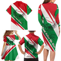 Lebanon Phoenix Family Matching Long Sleeve Bodycon Dress and Hawaiian Shirt with Cedar Flag Colors and Inspirational Quote