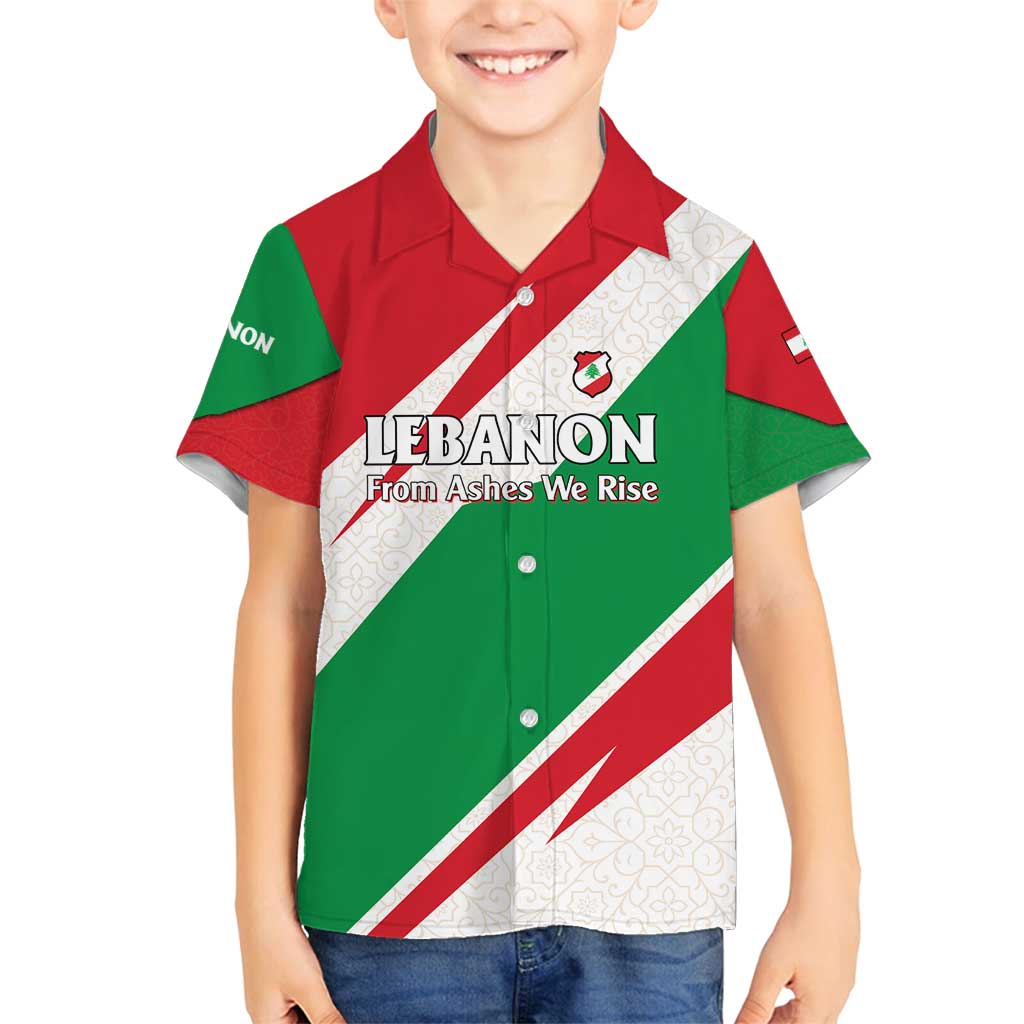 Lebanon Phoenix Family Matching Long Sleeve Bodycon Dress and Hawaiian Shirt with Cedar Flag Colors and Inspirational Quote