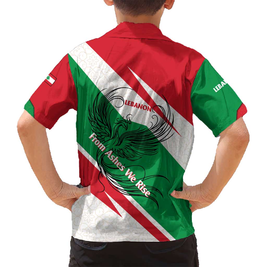 Lebanon Phoenix Family Matching Off Shoulder Short Dress and Hawaiian Shirt with Cedar Flag Colors and Inspirational Quote